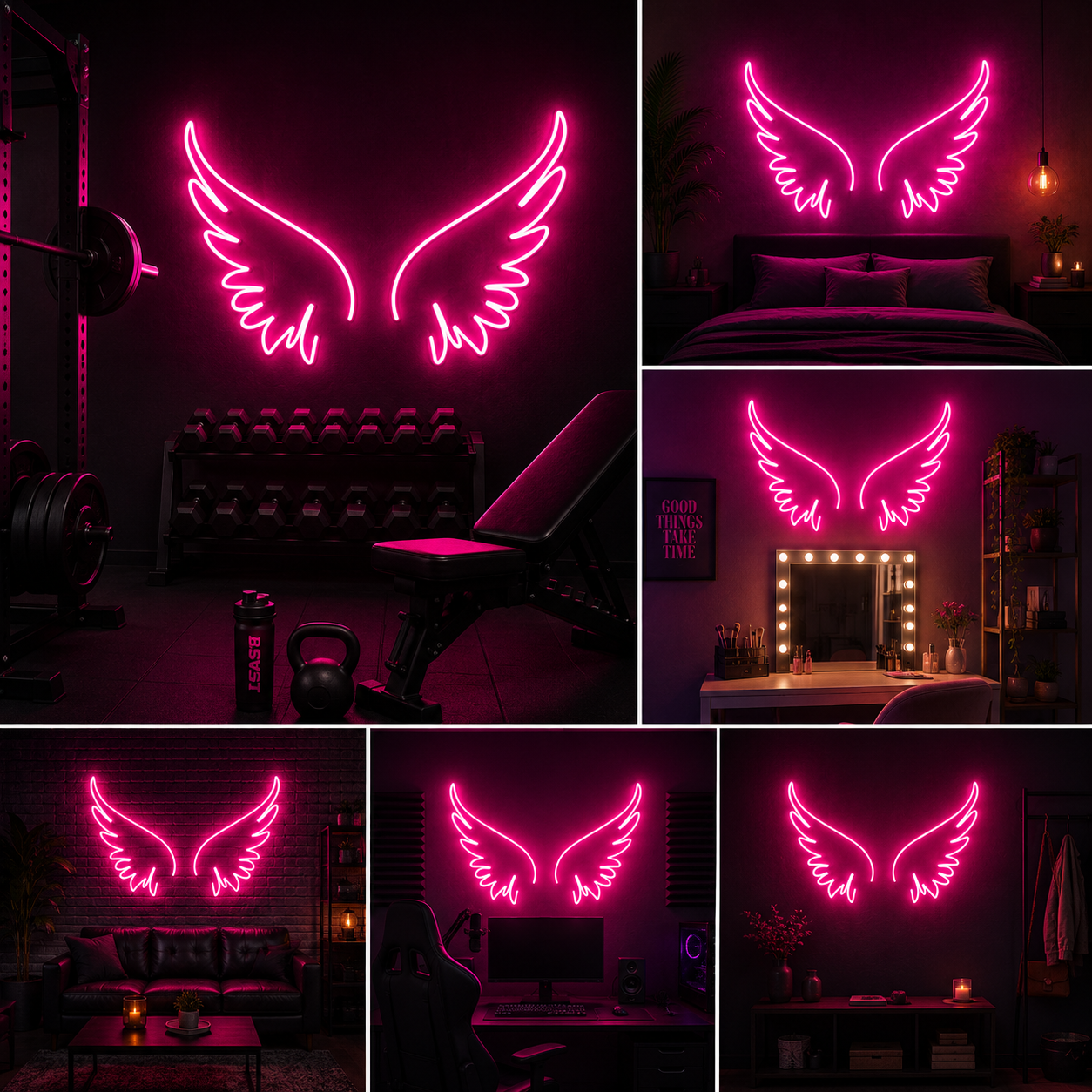 Angel Wings Custom Neon Sign Board | Pink Wings Neon Light Board | Custom Neon Light | Neon Sign Board Customised (20 By 20 Inches)