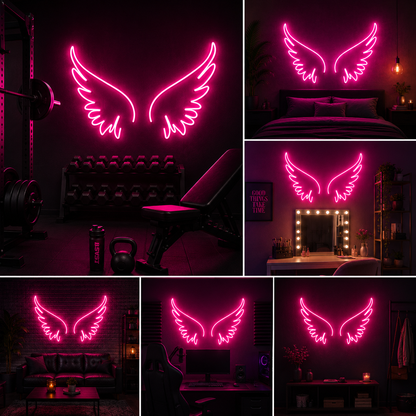 Angel Wings Custom Neon Sign Board | Pink Wings Neon Light Board | Custom Neon Light | Neon Sign Board Customised (20 By 20 Inches)