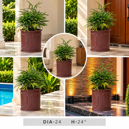 Burgundy Brown Round Planter Pot, 24 Inch Classic Decorative Garden Planter for Modern Homes