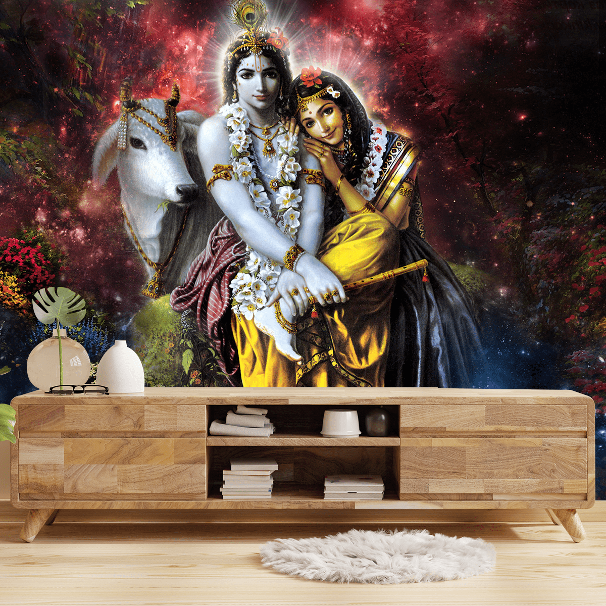 Beautiful Radha Krishna Wallpaper for Living Room | Temple Room 