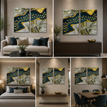 Abstract Birds Canvas Painting Wall Art – Large Size Frame (18 x 24 Inches Each Part)