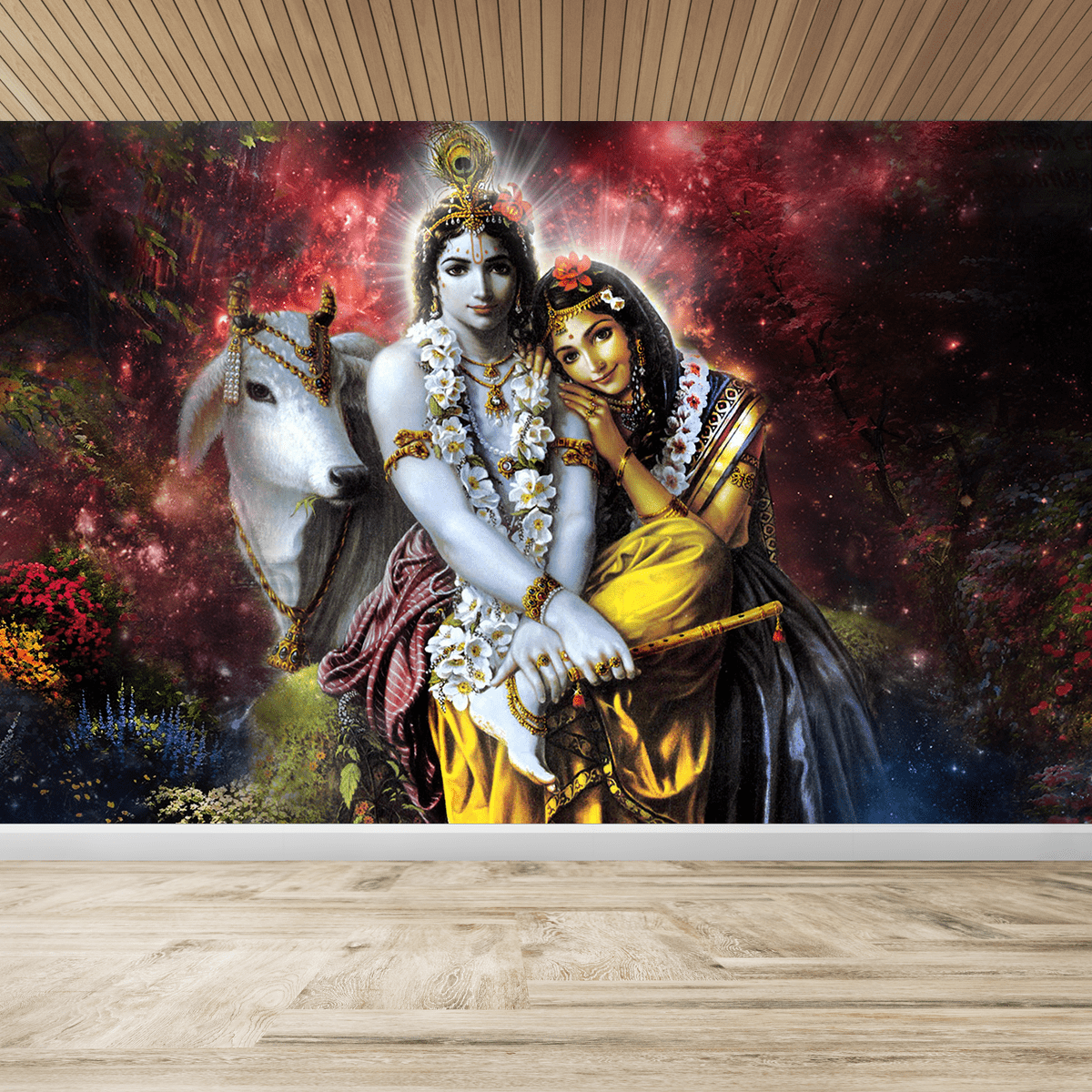 Beautiful Radha Krishna Wallpaper for Living Room | Temple Room 