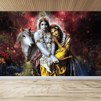 Beautiful Radha Krishna Wallpaper for Living Room | Temple Room 