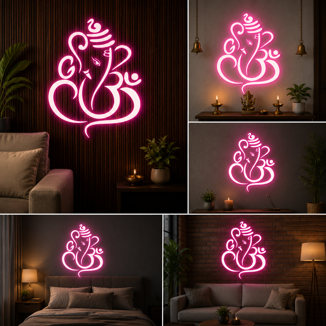 Lord Ganesha Neon Sign Board | LED Neon Light Spiritual Wall Decor for Home & Temple (18x18 In)