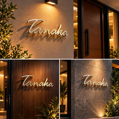 Custom 3D Metal House Name Plate with Elegant Script for Luxury Home Entrances
