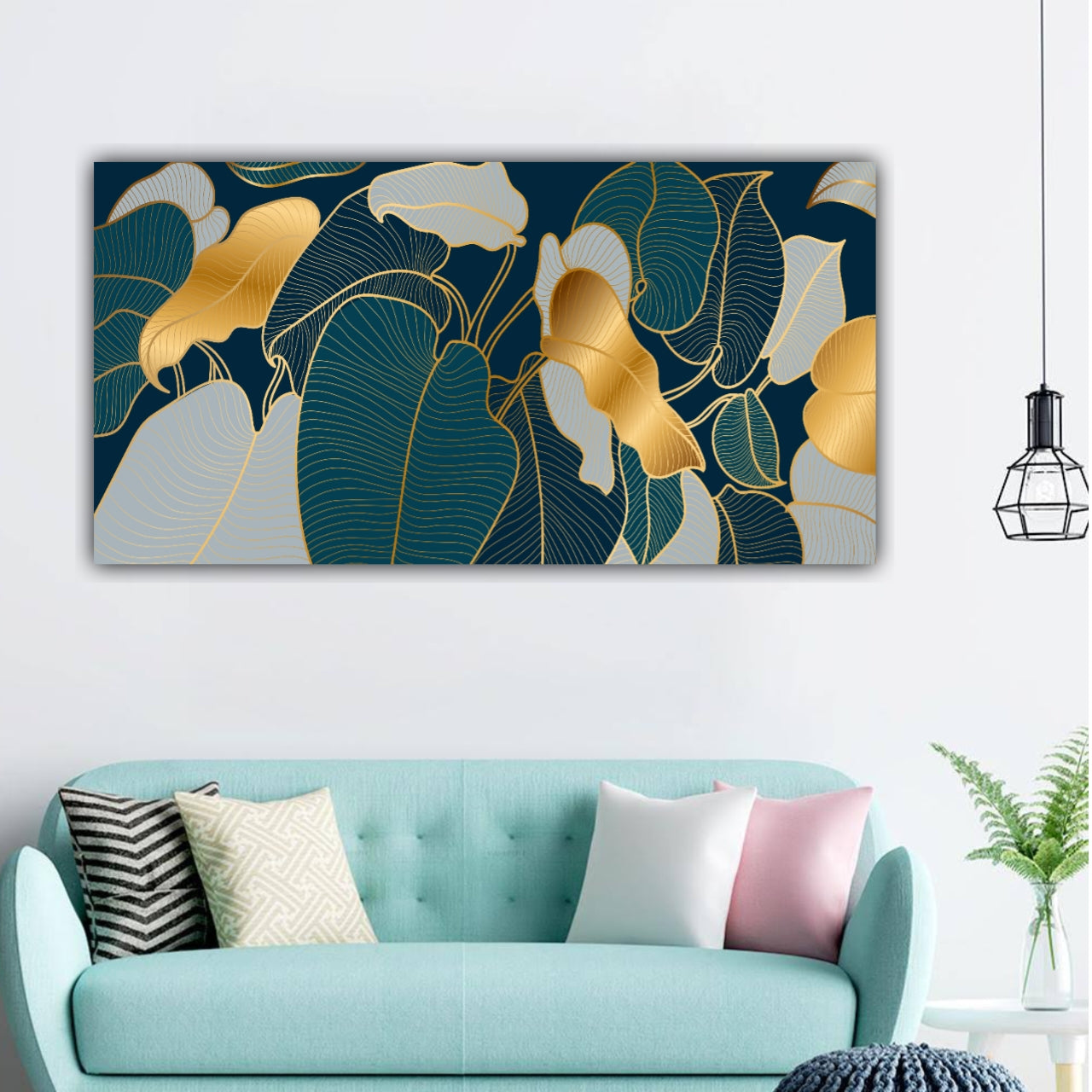 Beautiful Canvas Painting Monstera Leaves Wall Painting Frame for Living Room