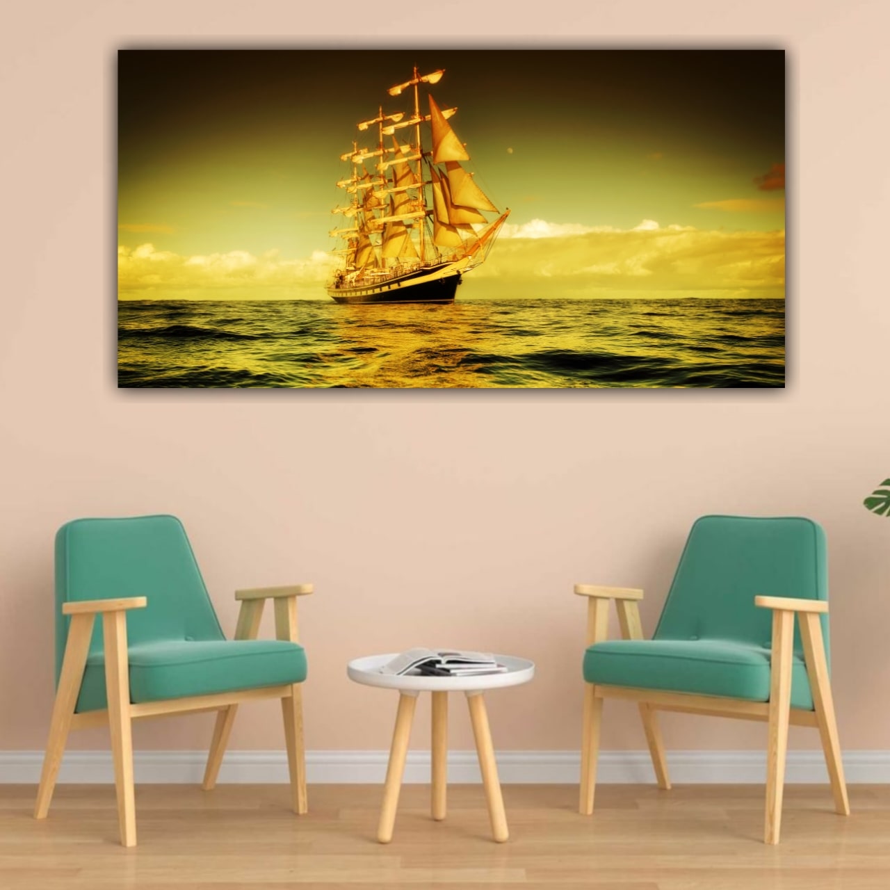 Canvas Painting Beautiful Sea and Ship Wall Painting Frame