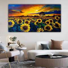 Canvas Painting Sunflower Flower Field with Frame for Living Room Wall Decors