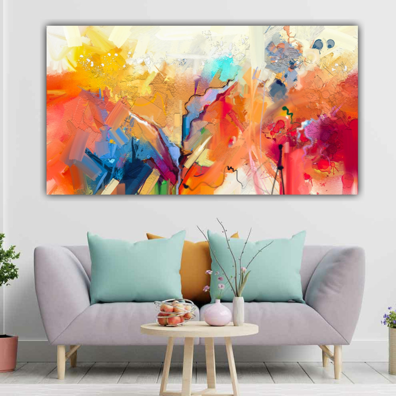 Handmade Canvas Painting Colourful Abstract Wall Art Painting Frame for Living Room Wall Decoration