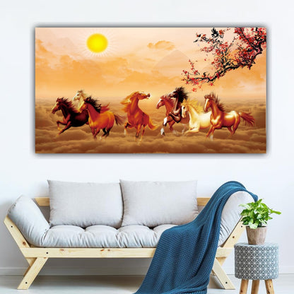 Trending Seven Horses Vastu Painting Canvas Wall Frame