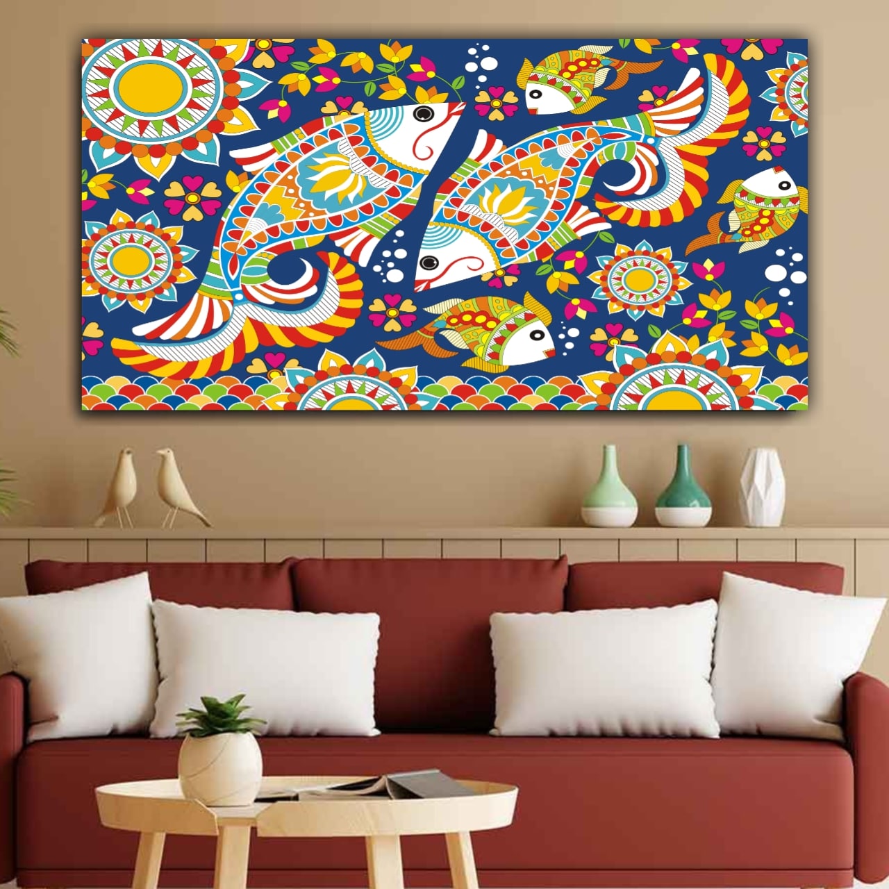 Madhubani Painting Canvas wall Frame for Living Room Wall Decors | Canvas Painting | Wall Painting Frame 