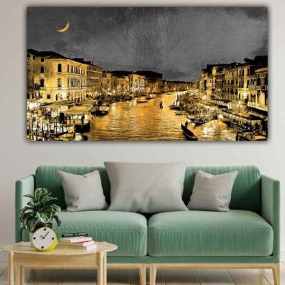 Canvas Painting Landscape Venice City Night View