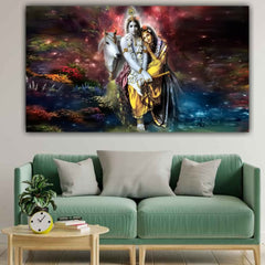Radha Krishna Painting with Frame for Living Room Wall Decoration | Canvas Painting