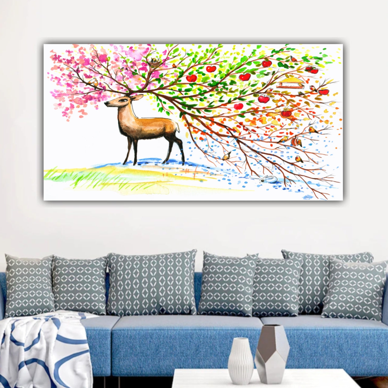 Beautiful Canvas Painting Colourful Deer Wall Painting Frame for Living Room Decoration