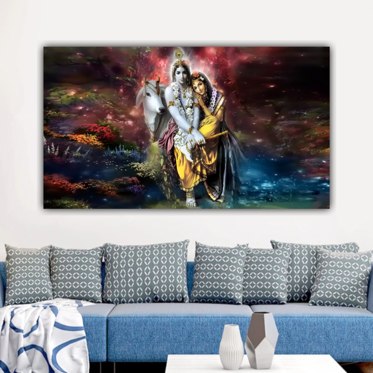 Radha Krishna Painting with Frame for Living Room Wall Decoration | Canvas Painting