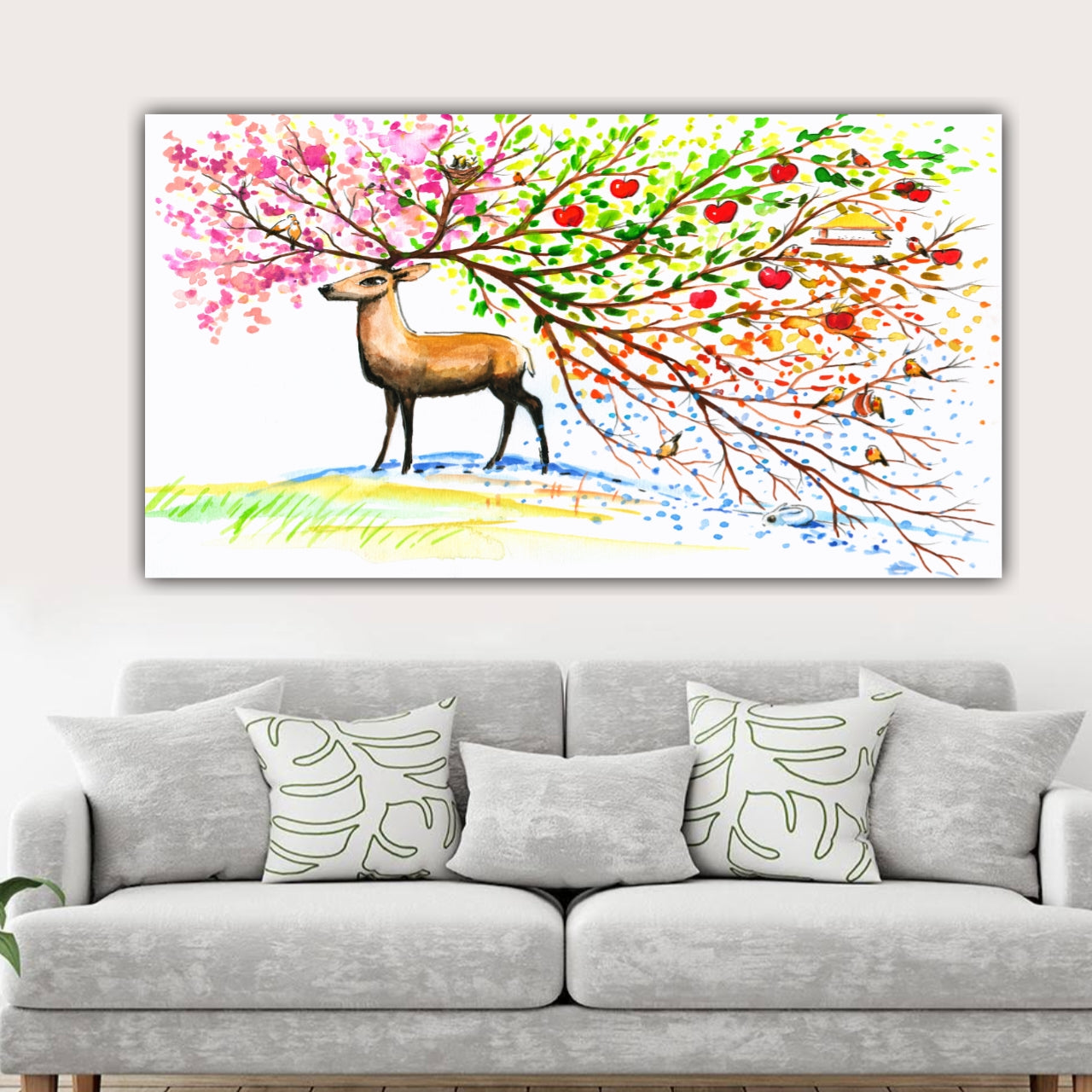 Beautiful Canvas Painting Colourful Deer Wall Painting Frame for Living Room Decoration