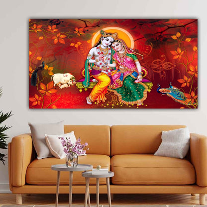 Radha Krishna Wall Painting with Frame for Living Room