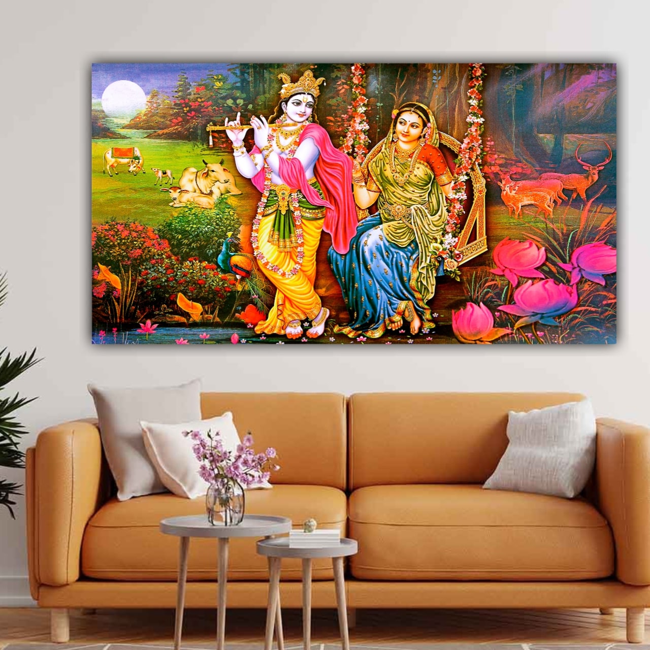 Beautiful Radha Krishna Wall Painting Frame | Canvas Painting Frame | Madhubani Painting | Wall Decors for Living Room | Home Decor Gifts