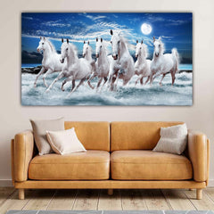 Running White Horses Vastu Painting Canvas Wall Frame