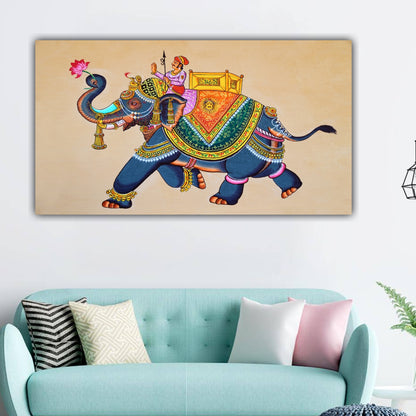 Madhubani Canvas Painting Royal Elephant Wall Painting Frame for Living Room Decoration | Home Decor | Big Size Large Painting