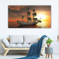 Canvas Painting Beautiful Sailing Boat Landscape Wall Painting Frame