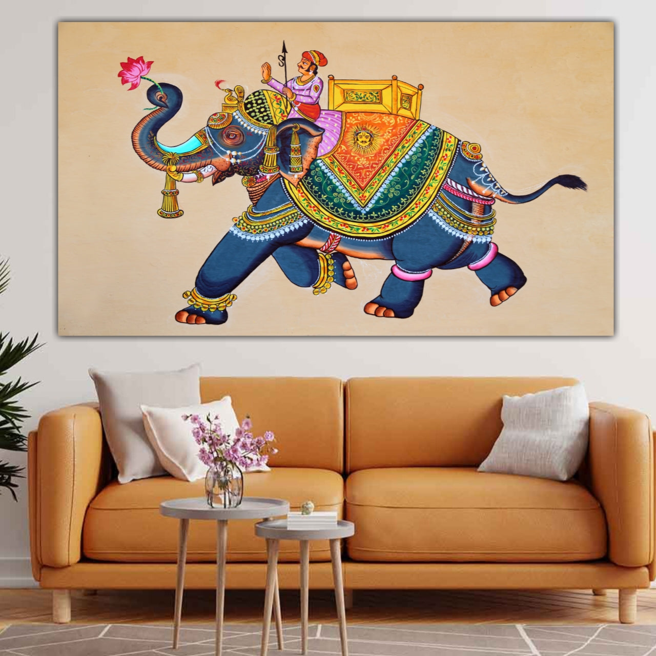 Madhubani Canvas Painting Royal Elephant Wall Painting Frame for Living Room Decoration | Home Decor | Big Size Large Painting