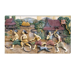 The Seven Colours Beautiful 3D Canvas Painting with Frame for Living Room Wall Decoration Kids In Village | Big Size Large Canvas Painting | Madhubani Painting
