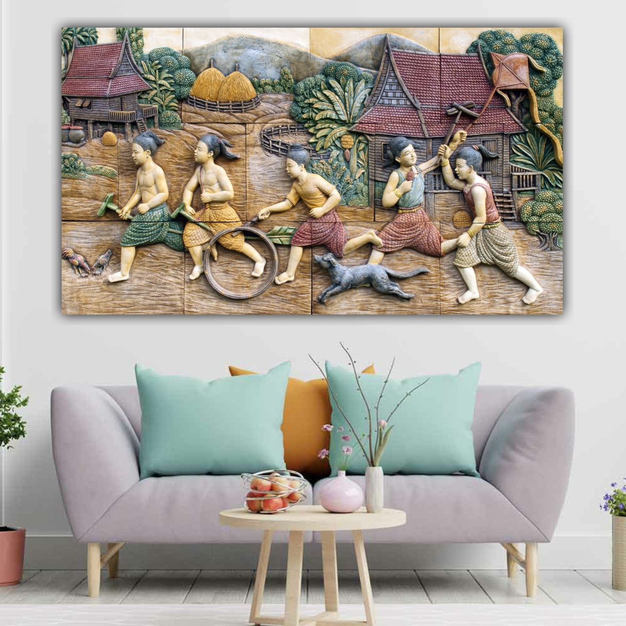 3D Canvas Painting A Farmer's Family Wall Frame for Living Room Wall Decoration 