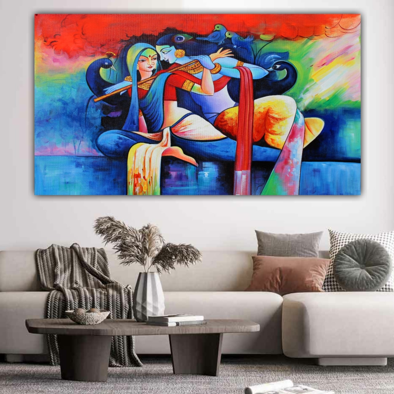 Beautiful Radha Krishna Wall Painting Frame for Living Room Wall Decoration | Canvas Painting | Wall Decors for Living Room