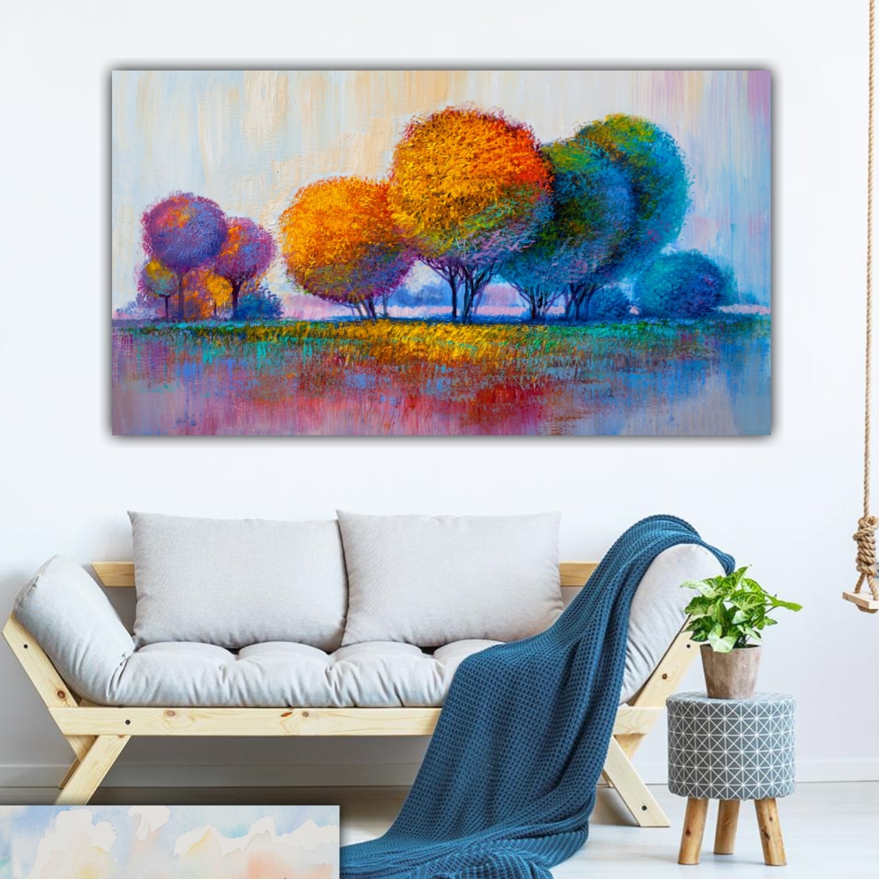 Canvas Painting Beautiful Colourful Trees Landscape Wall Painting Frame