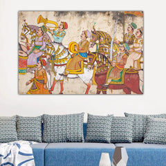 A King March Madhubani Canvas Painting Frame for Living Room