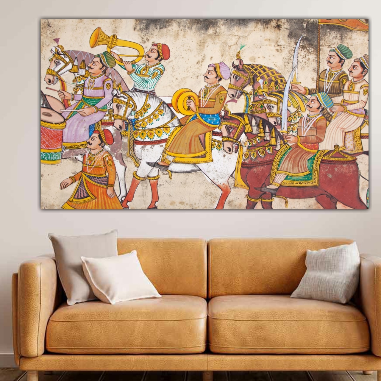 A King March Madhubani Canvas Painting Frame for Living Room