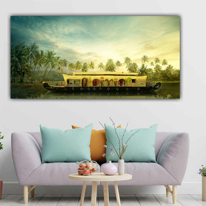 Beautiful Canvas Painting with Frame for Wall Decoration A Boat