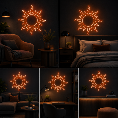 Sun Shape Neon Sign Board | Custom Neon Light | Decorative Neon Light Name Plate for Wall