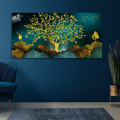 3D Canvas Painting Deer on Mountain Wall Frame for Living Room Wall Decoration | Office Wall Decor | Large Size Painting