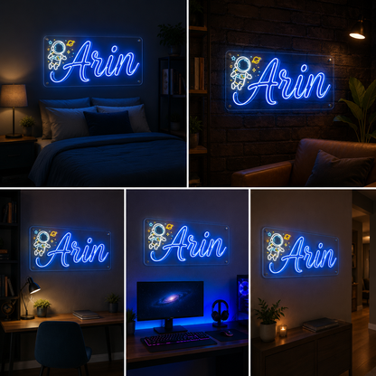 Personalized Astronaut Name LED Neon Sign | Custom Kids Room, Nursery & Bedroom Wall Light