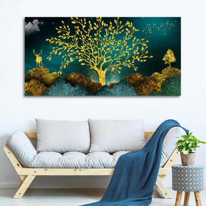 3D Canvas Painting Deer on Mountain Wall Frame for Living Room Wall Decoration | Office Wall Decor | Large Size Painting