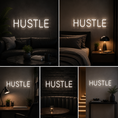 Hustle Neon Sign Board | LED Neon Light Sign for Office, Studio & Motivational Wall Decor