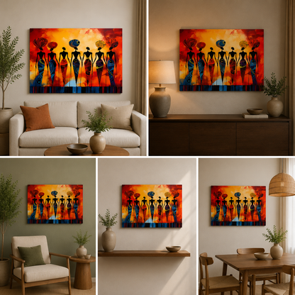 African Women Silhouette Wall Painting | Vibrant Tribal Canvas Art for Modern Home Decor