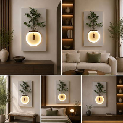 Modern LED Orb Wall Vase Panel | Backlit Circle Wall Art with Glass Flower Holder Shelf | Minimalist Luxury Home Decor