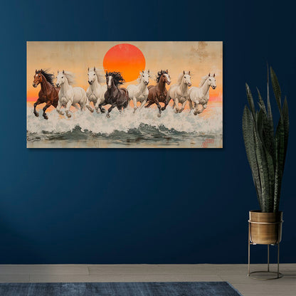 Running Horses Canvas Painting Frame Wall Decor for Living Room Sunset Horse Artwork