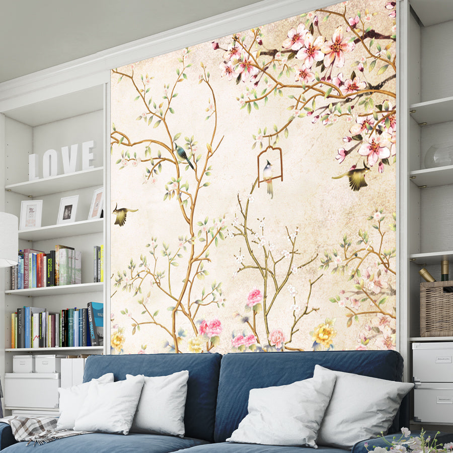 Floral Artful Wallpaper for Living Room