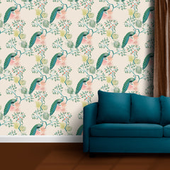 Floral Peacock Art Wallpaper for Living Room Self- Adhesive