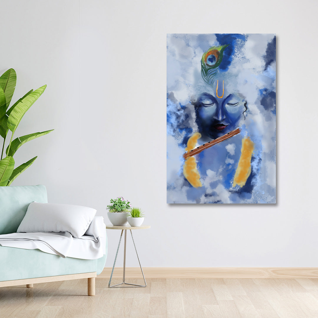 Modern Lord Krishna Abstract Canvas Painting Frame Wall Decor for Living Room Spiritual Artwork