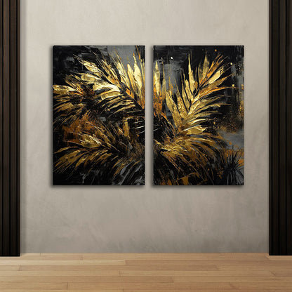 Abstract Gold Palm Leaf Canvas Painting Wall Art Set Frame (18 x 24 Inches Each Part)