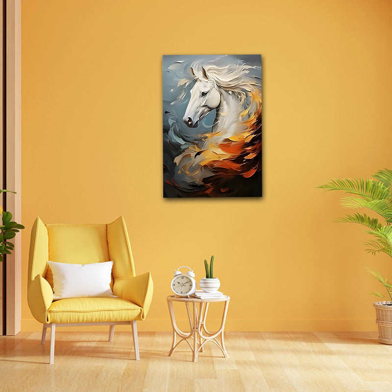 Abstract Canvas Painting A White Running Horse Wall Art Frame for Wall Decor | Abstract Wall Art Big Large Size Canvas Painting Frame
