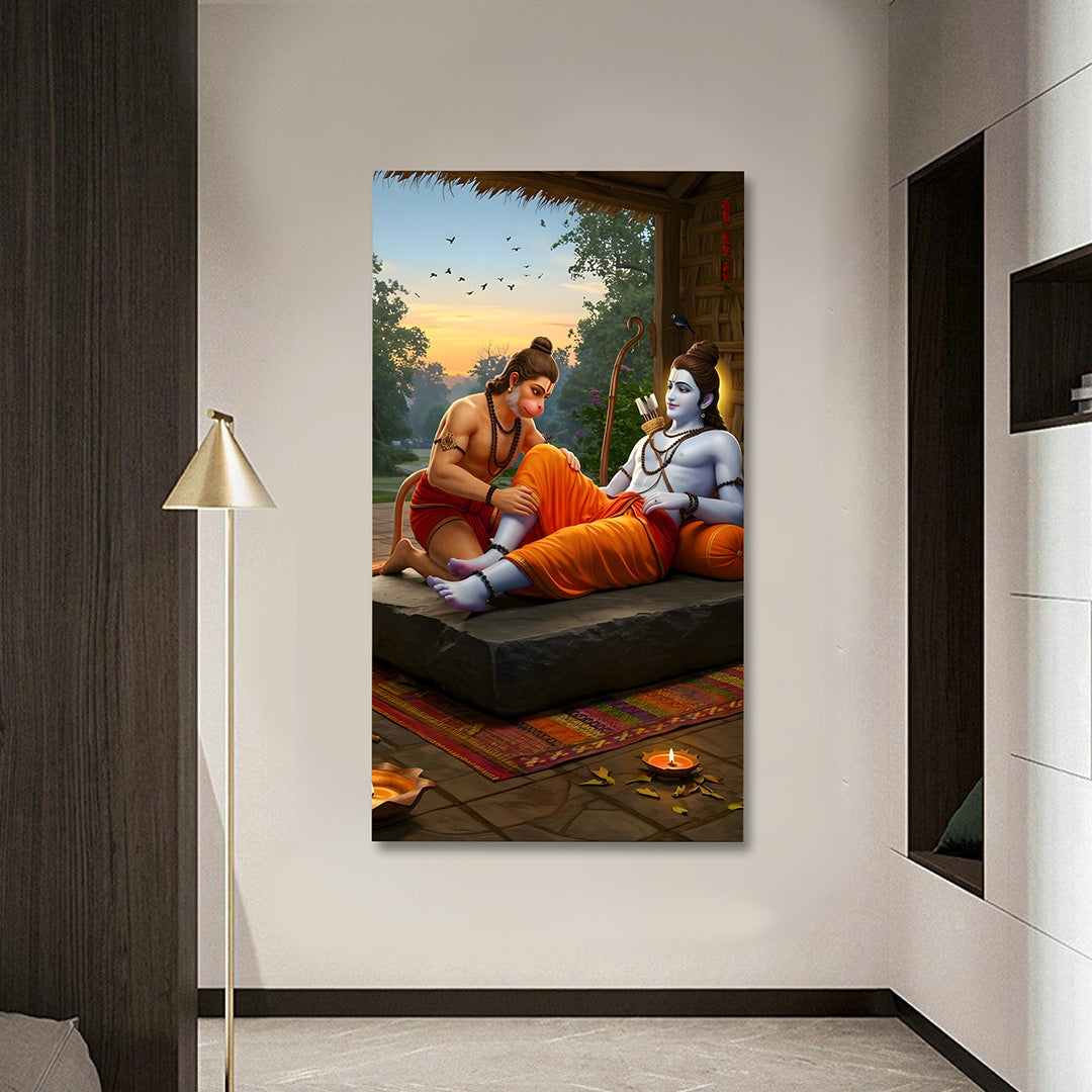 Lord Ram and Hanuman Devotion Canvas Painting Frame Spiritual Wall Decor for Living Room