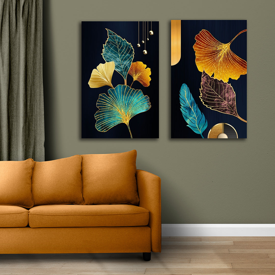 Abstract Gold Leaf Canvas Painting Wall Art – Large Size Frame (18 x 24 Inches Each Part)