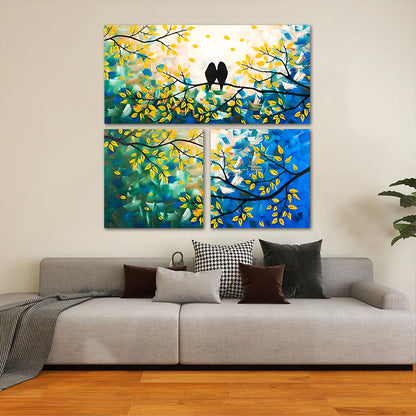 Abstract Love Birds Tree Canvas Painting Wall Art Set – Frame for Living Room (36 x 36 Inches Total Part)