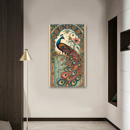 Elegant Peacock Art Canvas Painting – Vintage Ornamental Bird Wall Art Canvas Painting Frame for Living Room